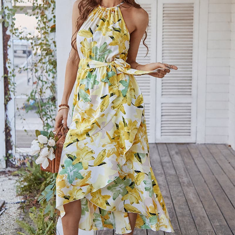 Summer Flower Print Slit Beach Dresses