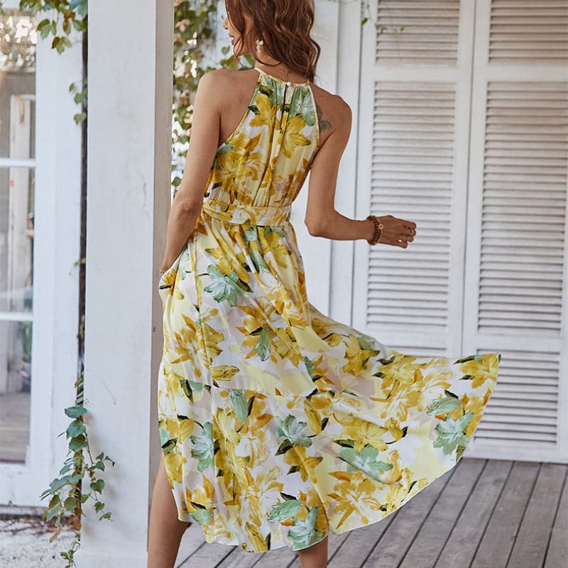 Summer Flower Print Slit Beach Dresses