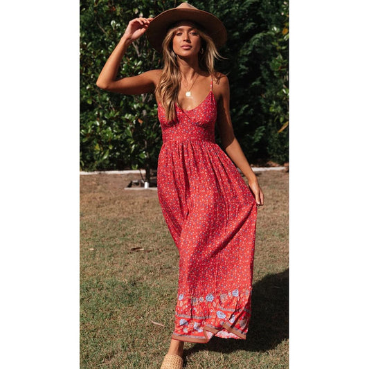 Summer V Neck Floral Print Bohemia Long Dress