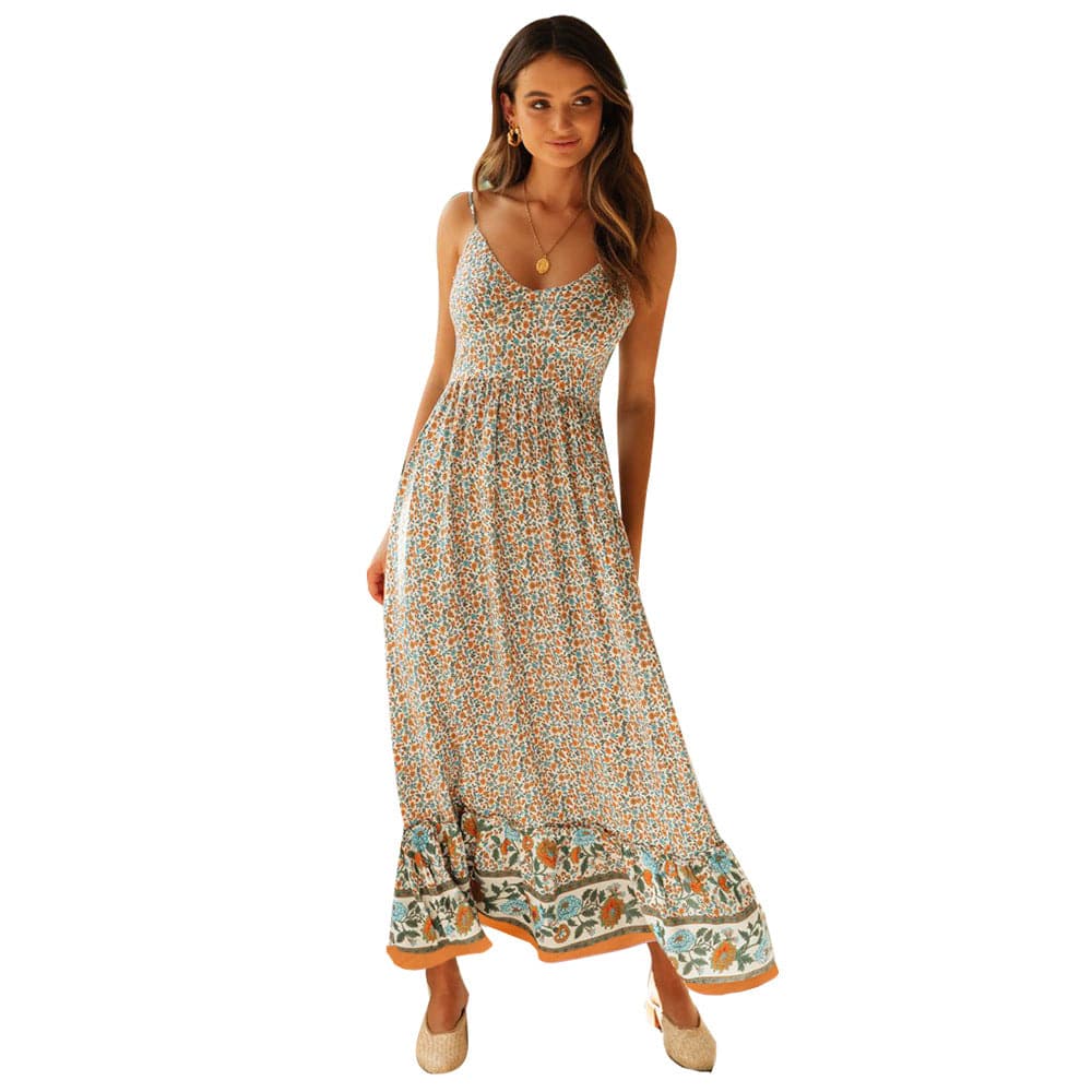 Summer V Neck Floral Print Bohemia Long Dress