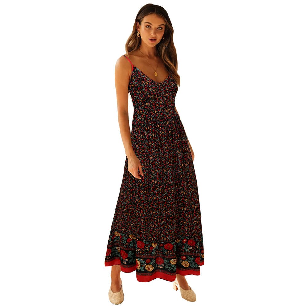 Summer V Neck Floral Print Bohemia Long Dress