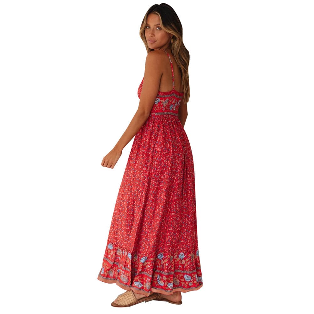 Summer V Neck Floral Print Bohemia Long Dress