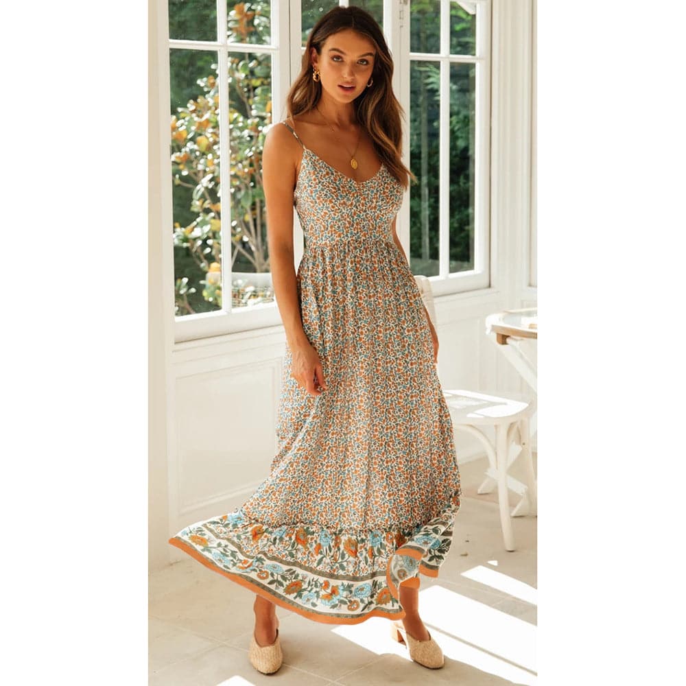 Summer V Neck Floral Print Bohemia Long Dress