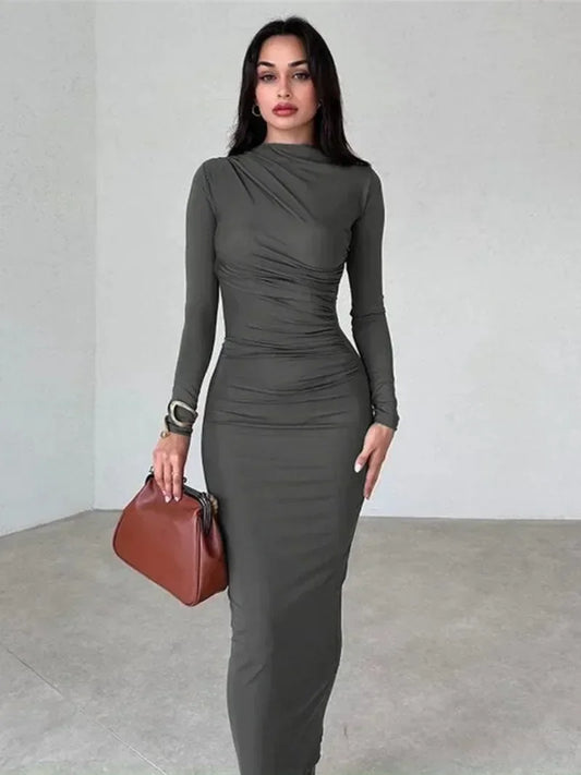 Streetwear Spring Office Lady Solid Tunics Bodycon Party Maxi Dress