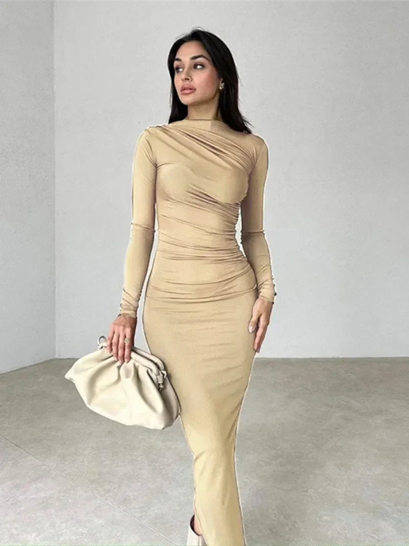 Streetwear Spring Office Lady Solid Tunics Bodycon Party Maxi Dress