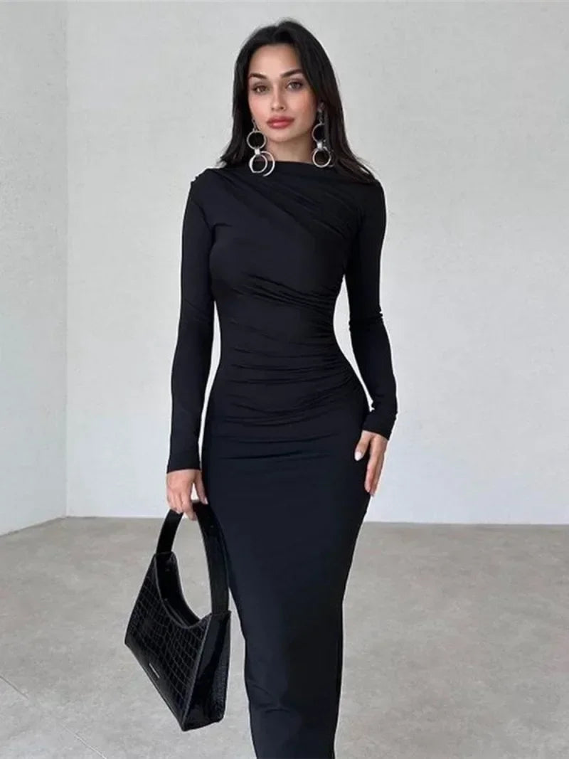 Streetwear Spring Office Lady Solid Tunics Bodycon Party Maxi Dress