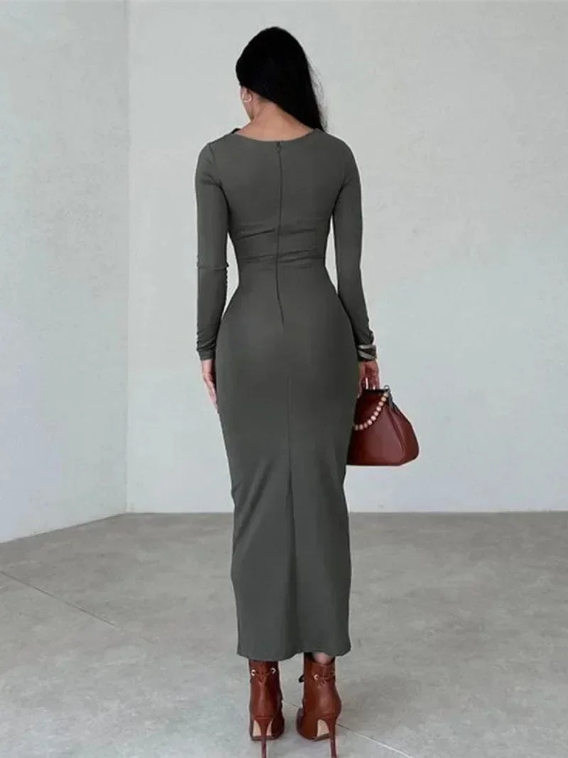 Streetwear Spring Office Lady Solid Tunics Bodycon Party Maxi Dress