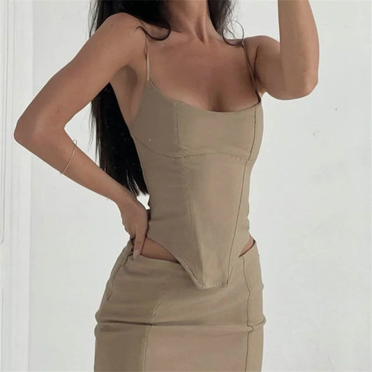Solid Color Sleeveless Strap Bodycon Mini Skirt Clubwear Skirt
