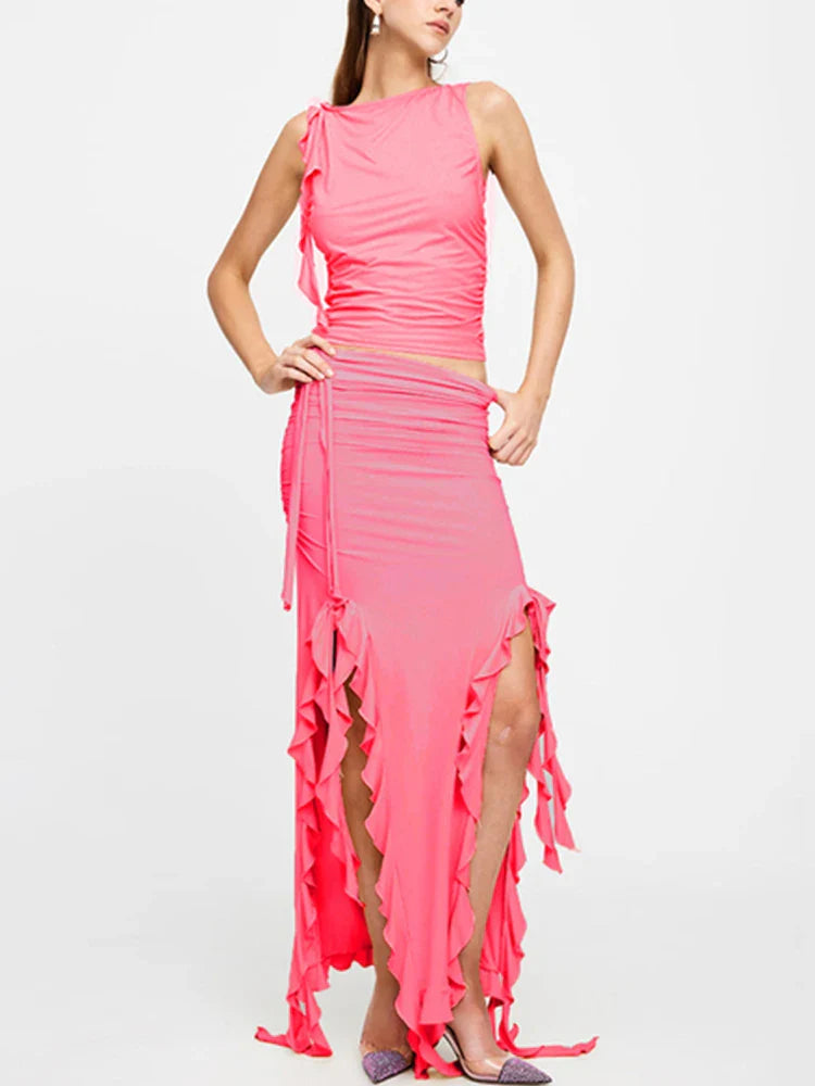 Fashion Party Ruffles Maxi Split Skirt