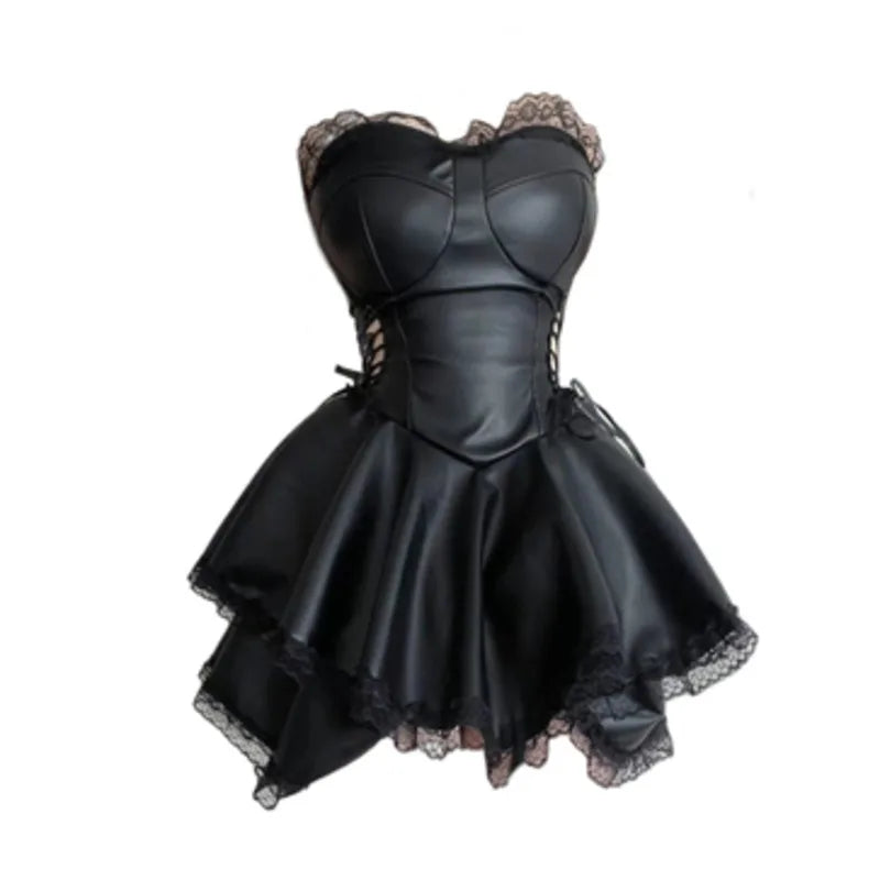 French Gothic Punk Black Party Dress Y2K Sweet Girls Luxury Slim Fit Summer Chest Wrap Mini Dress