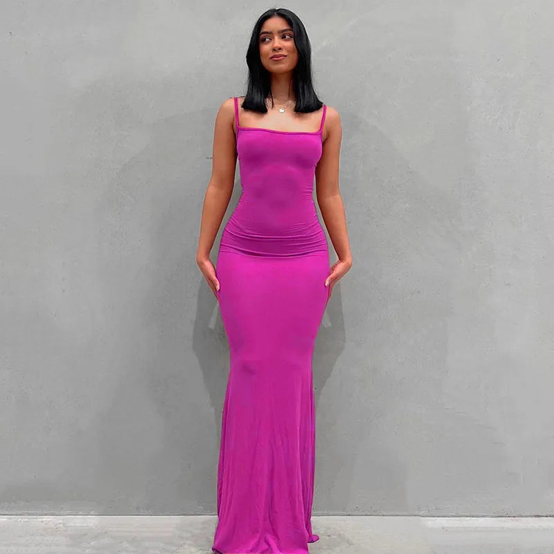 Summer Spaghetti Strap Black Skims Sleeveless Maxi Dress