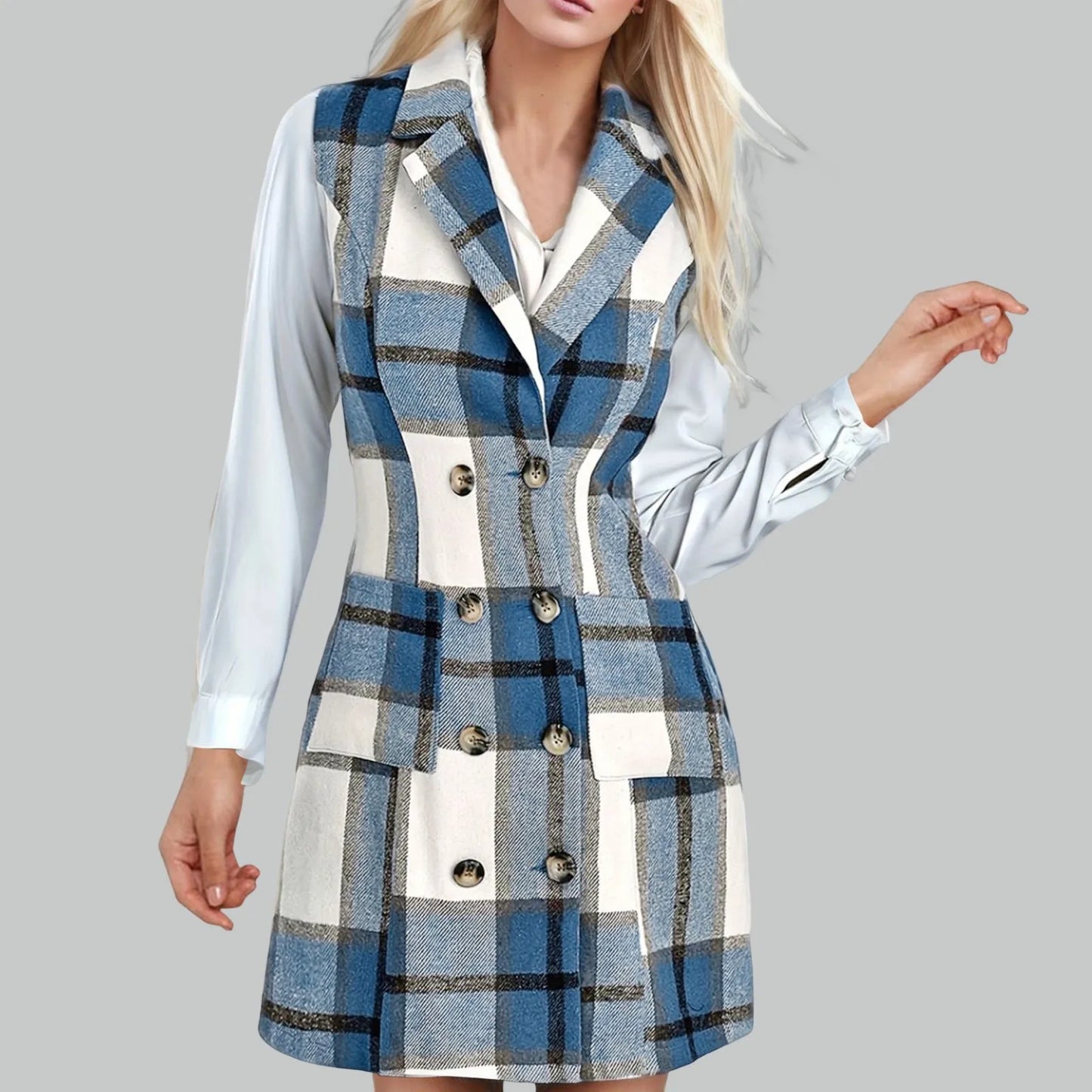Vintage Casual Fashion Long Sleeves Mini Plaid Ladies Women's Spring Autumn Dress