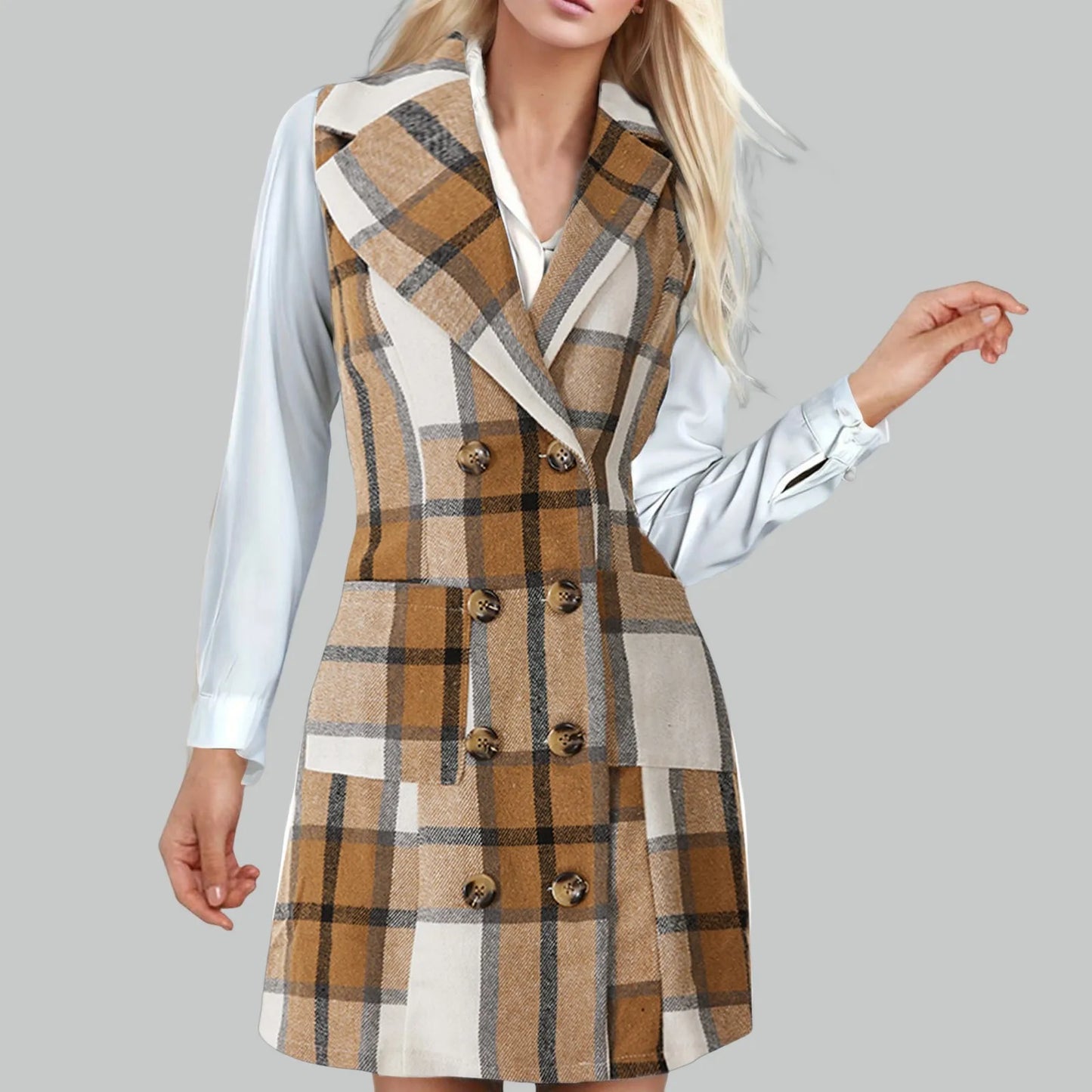Vintage Casual Fashion Long Sleeves Mini Plaid Ladies Women's Spring Autumn Dress