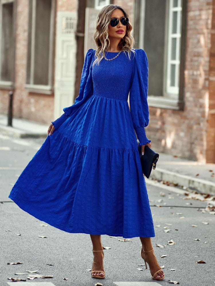 O-Neck Lantern Sleeve Dress