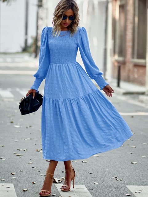 O-Neck Lantern Sleeve Dress