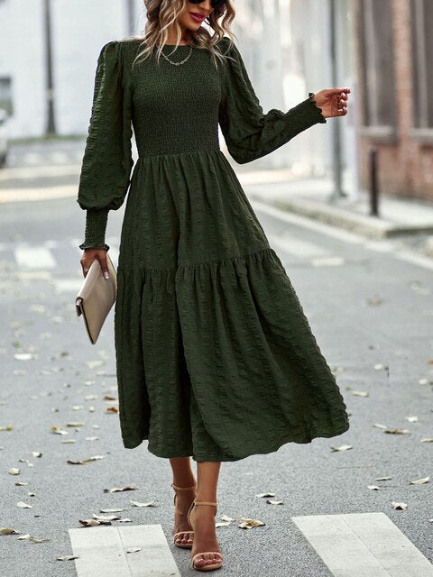 O-Neck Lantern Sleeve Dress