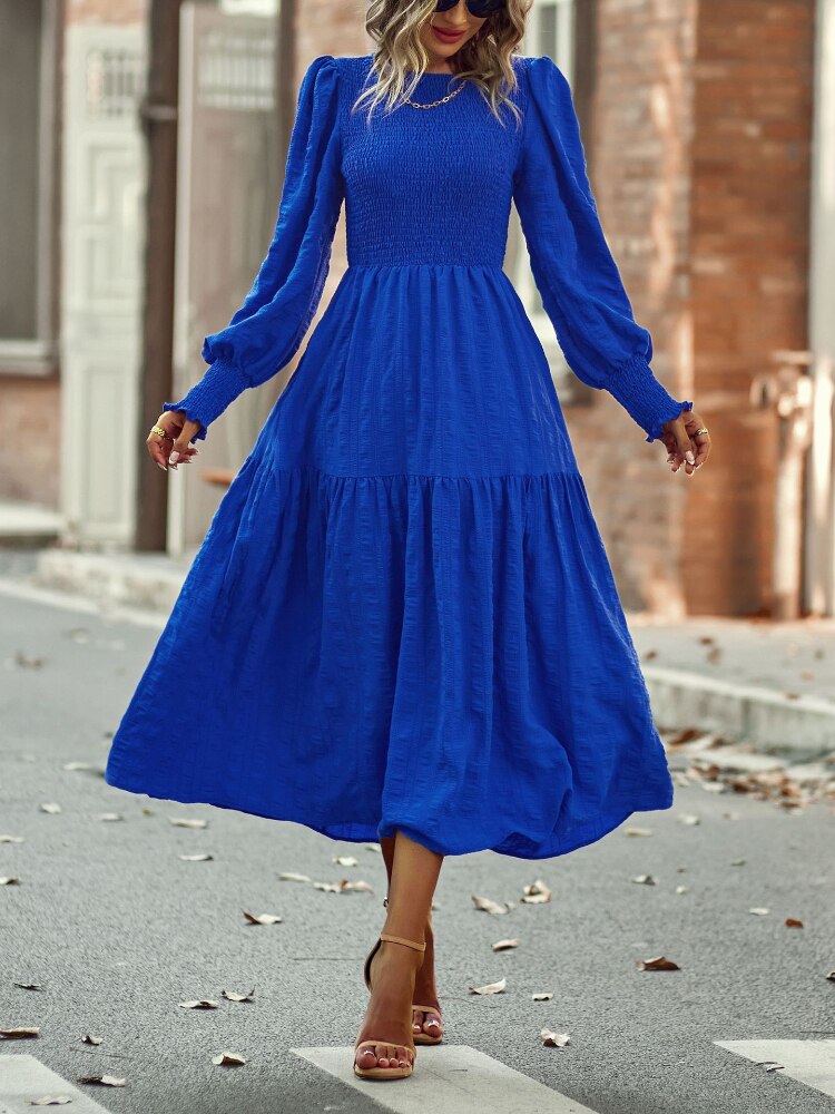 O-Neck Lantern Sleeve Dress