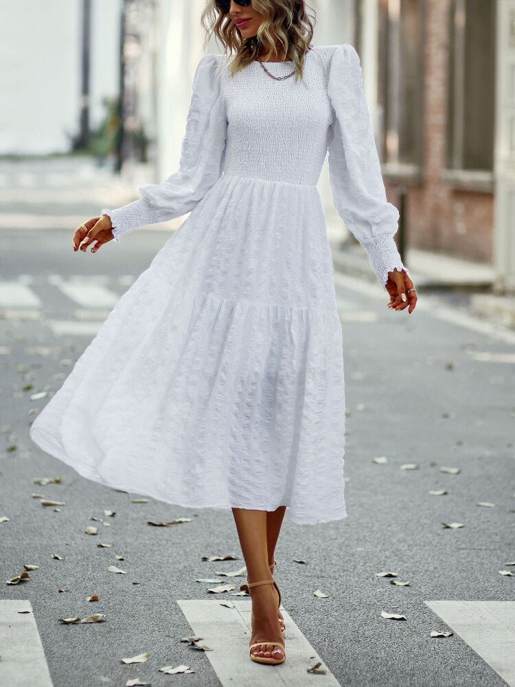 O-Neck Lantern Sleeve Dress
