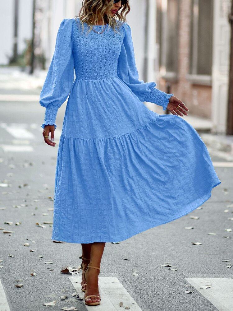 O-Neck Lantern Sleeve Dress