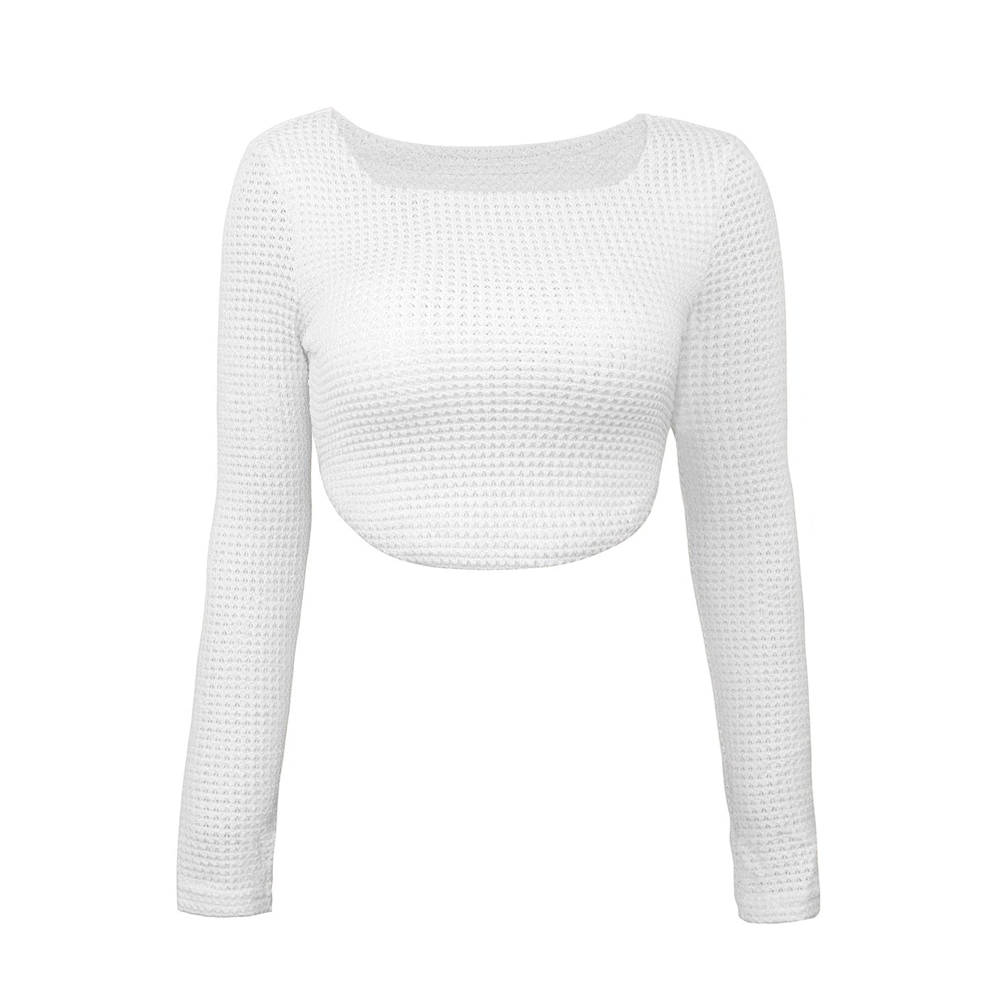 Long Sleeve Square Neck Knitted Crop Top Y2k T Shirts