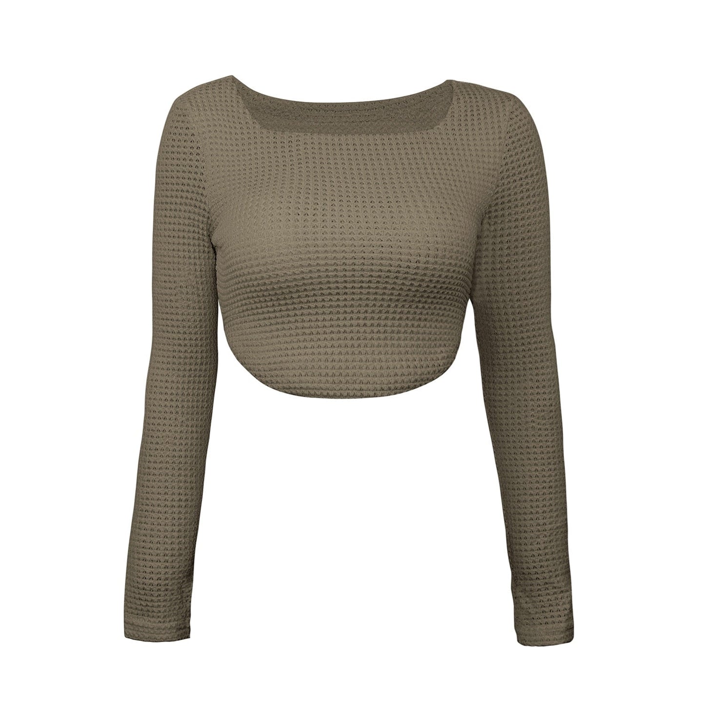 Long Sleeve Square Neck Knitted Crop Top Y2k T Shirts