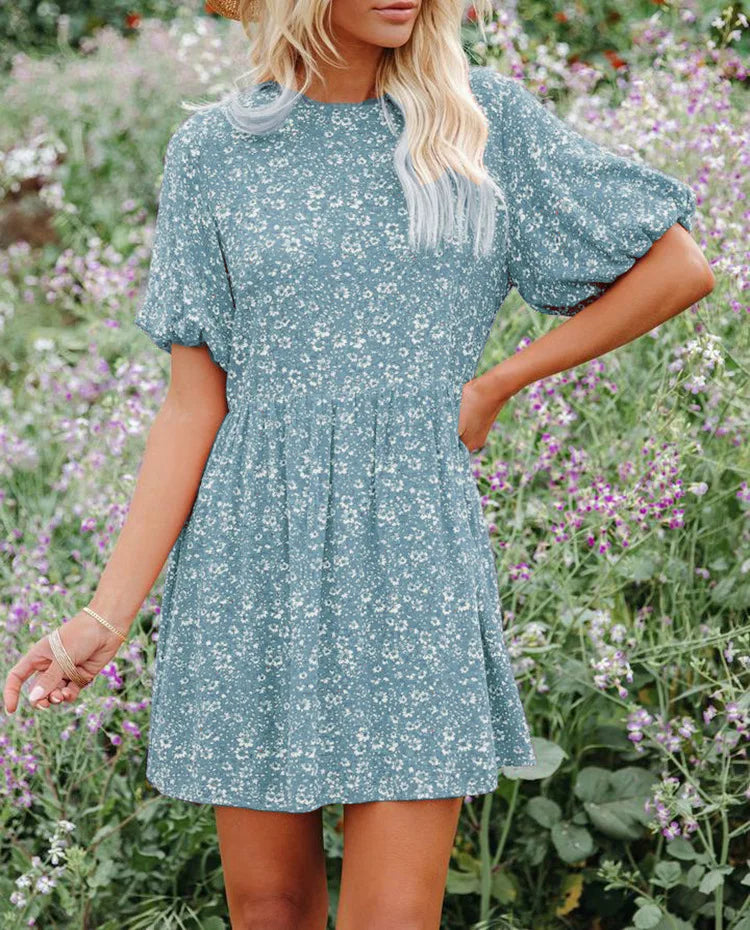 Casual Small Floral Lantern Sleeve for Boho Dress