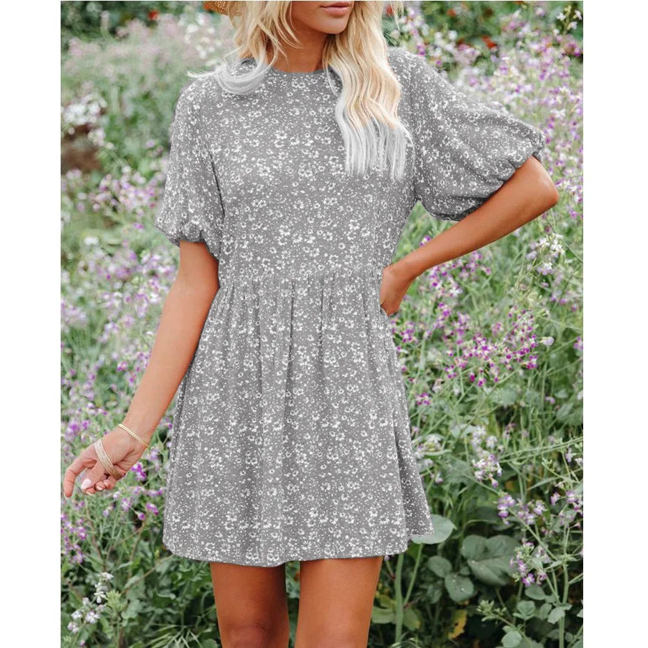 Casual Small Floral Lantern Sleeve for Boho Dress