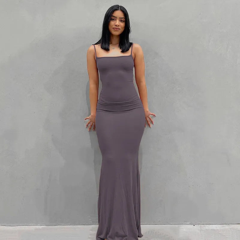Y2k Sleeveless Solid Skinny Bodycon Trumpet Maxi Dress