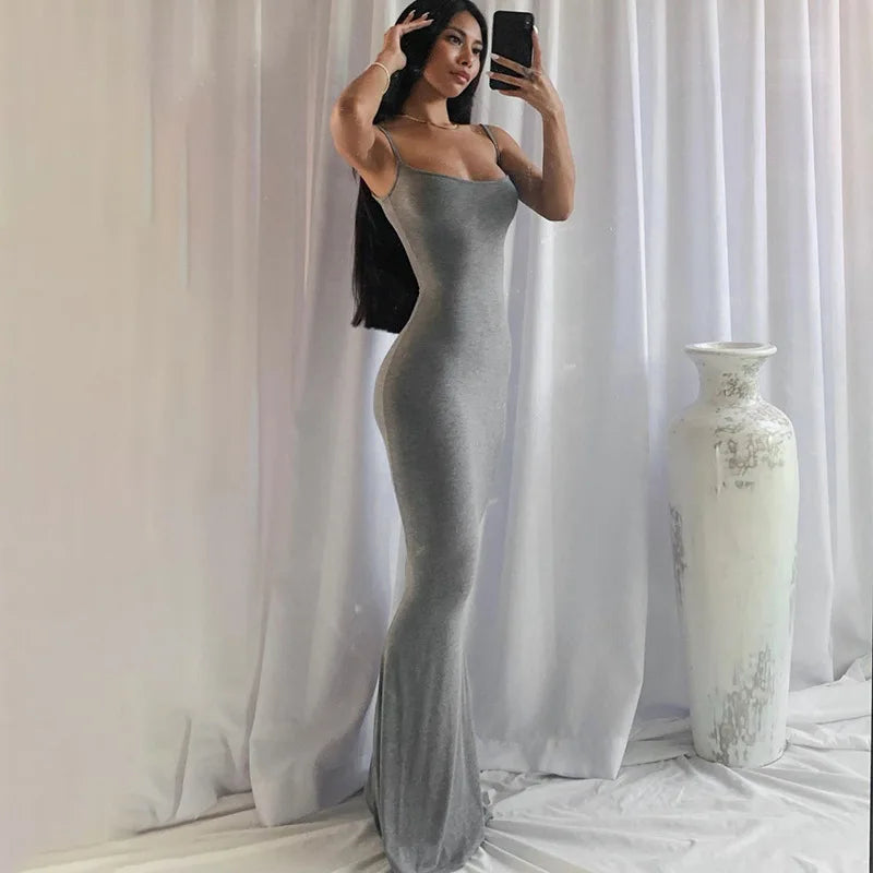Y2k Sleeveless Solid Skinny Bodycon Trumpet Maxi Dress