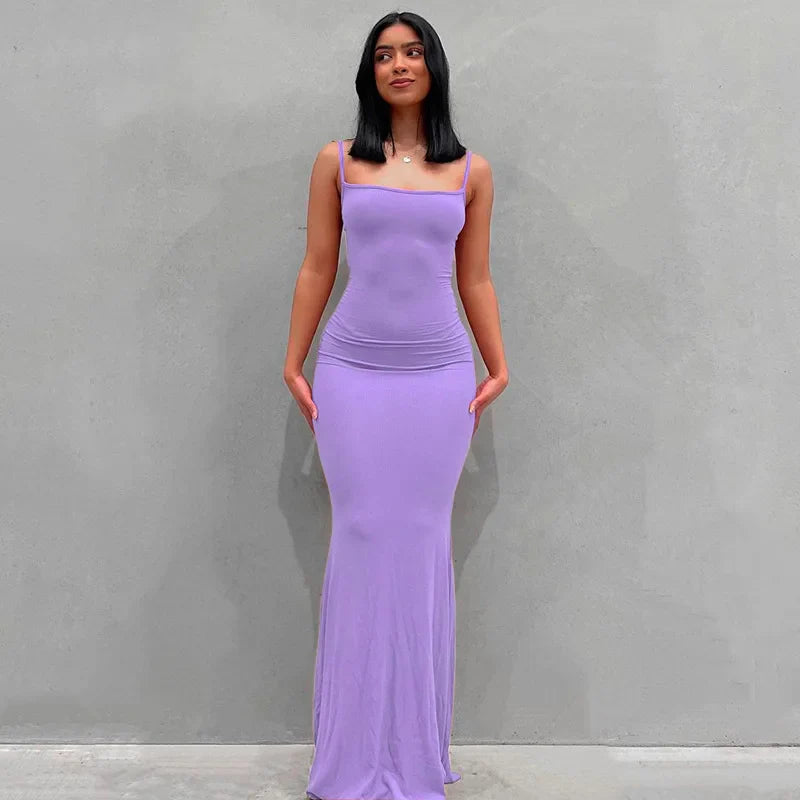 Y2k Sleeveless Solid Skinny Bodycon Trumpet Maxi Dress