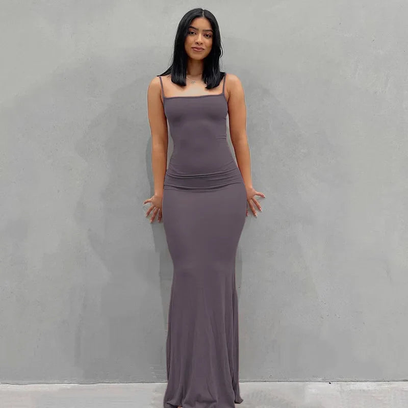 Y2k Sleeveless Solid Skinny Bodycon Trumpet Maxi Dress