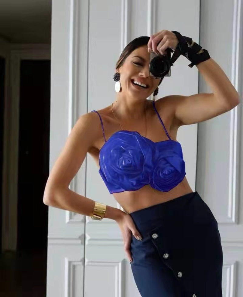 Spaghetti Strap Chic Camis Tank Lady Side Zipper Short Sling Crop Tops