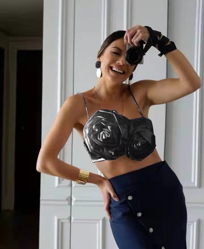 Spaghetti Strap Chic Camis Tank Lady Side Zipper Short Sling Crop Tops