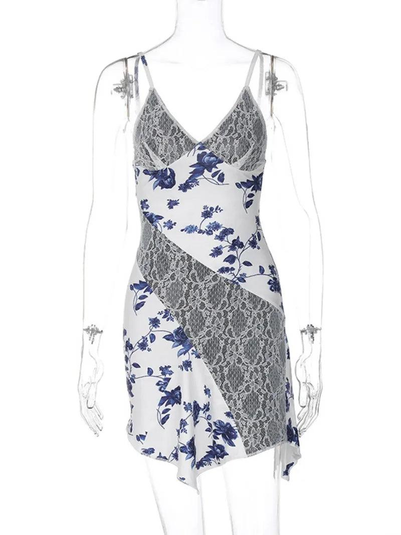 Streetwear Sleeveless Backless Asymmetrical Lace Dress