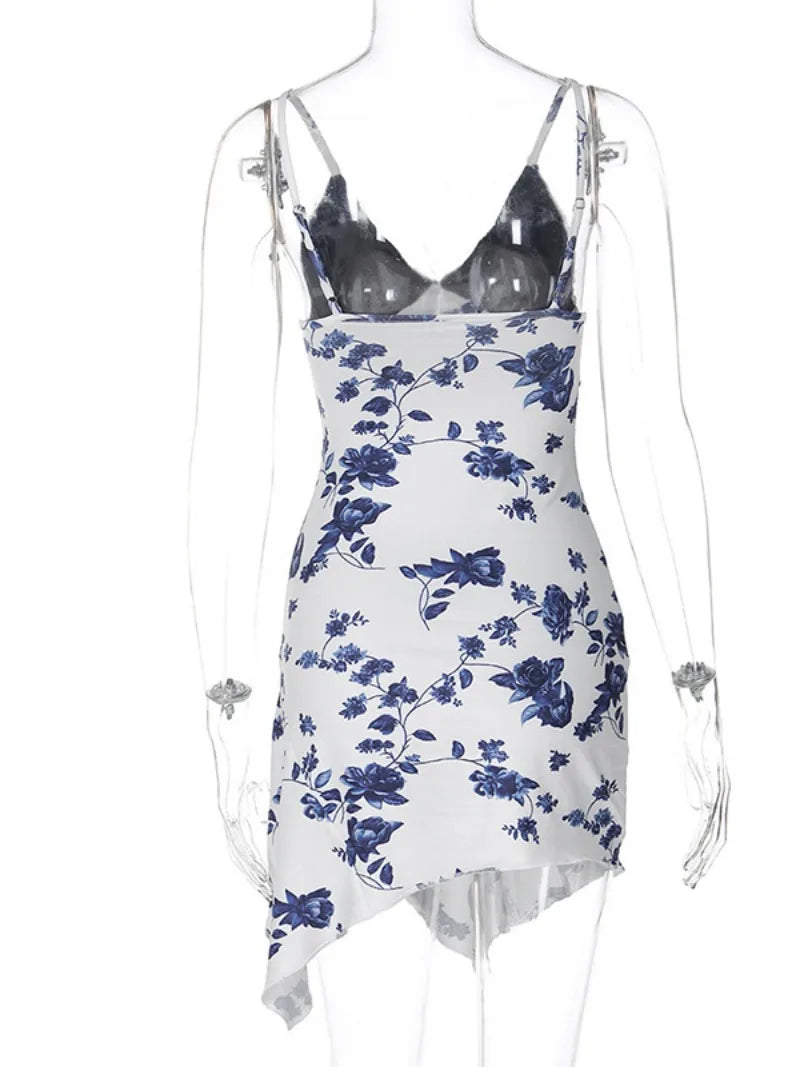 Streetwear Sleeveless Backless Asymmetrical Lace Dress