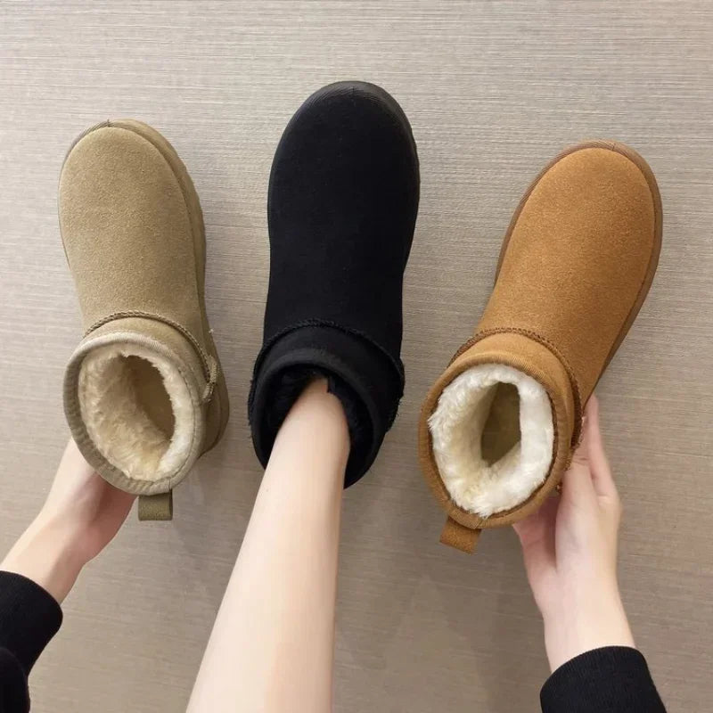 NEW Snow Boots Women's Short Tube Thickened Cotton Shoes Non-slip Winter New Shoes Student Women's Shoes Black Boots