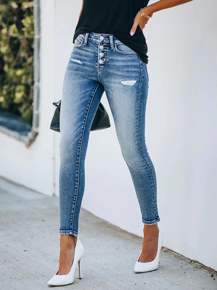 New Slim Fit Ripped High Elastic Women's Denim Jeans