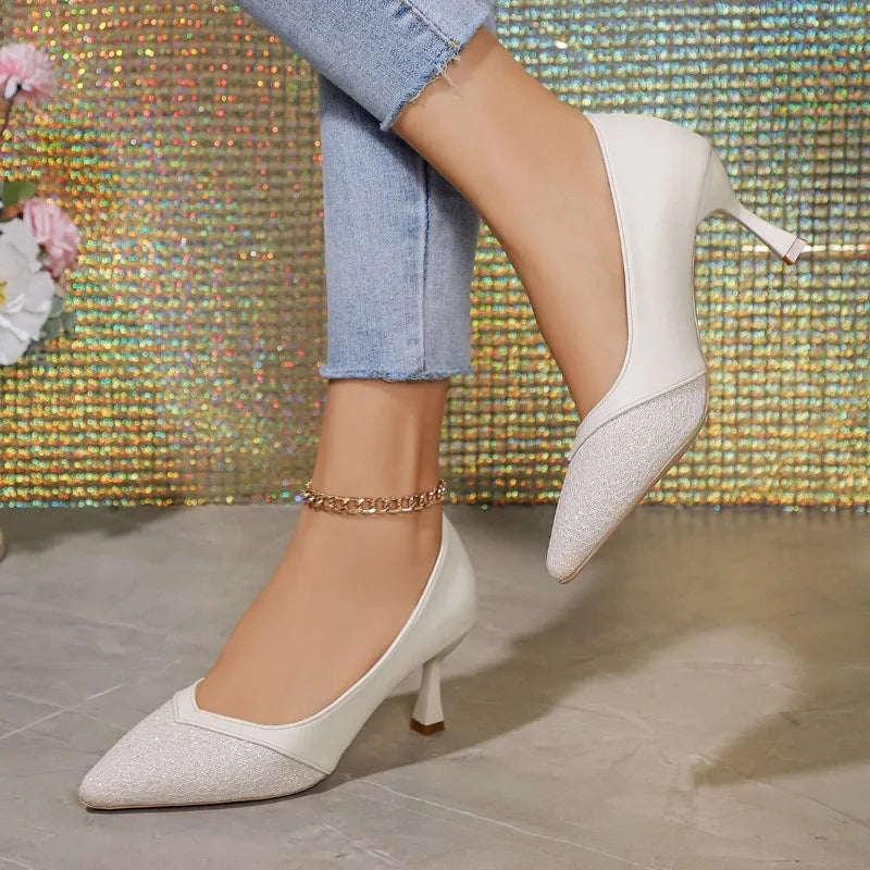 Pointed Toe Exquisite Wedding Casual Fashion Elegant Stiletto Low Heel Pumps