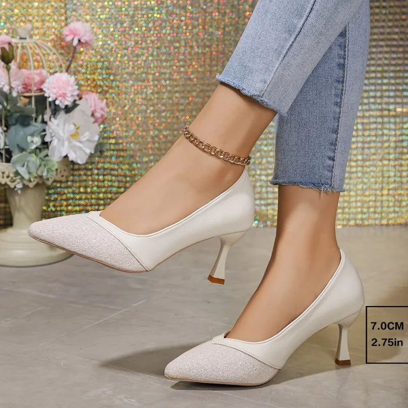 Pointed Toe Exquisite Wedding Casual Fashion Elegant Stiletto Low Heel Pumps