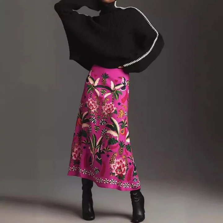 Reese Fuchsia Jungle Floral Midi Skirt