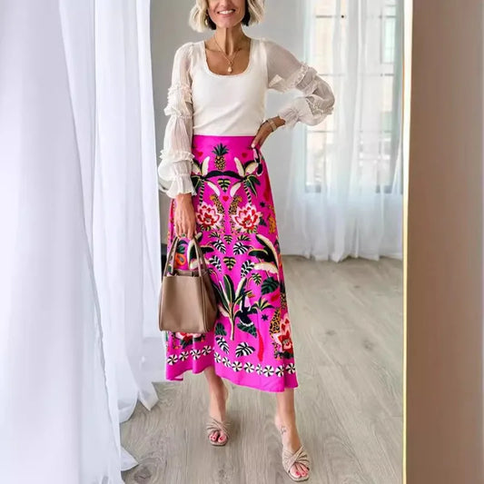 Reese Fuchsia Jungle Floral Midi Skirt