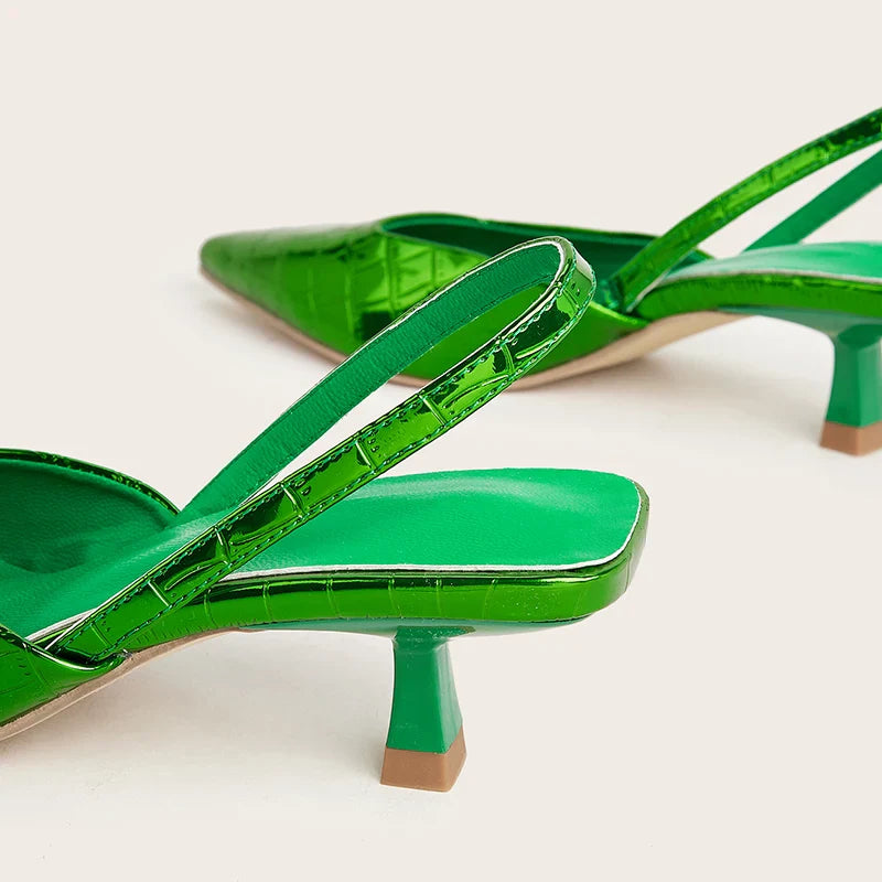 Summer New Fashion Back Strap Stone Pattern Purple Pointed Toe Slingback Shoes Brand Wedding High Mules Low Heel Pumps