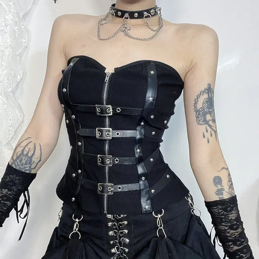 Y2K Corset Strapless Black Gothic Harajuku Punk Hip Hop Aesthetic Dance Crop Top