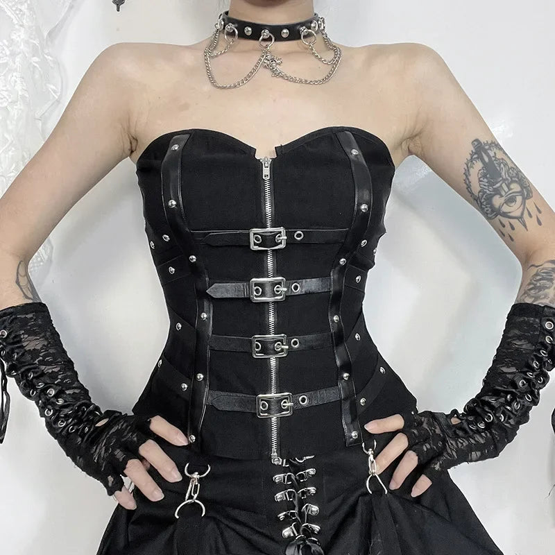 Y2K Corset Strapless Black Gothic Harajuku Punk Hip Hop Aesthetic Dance Crop Top
