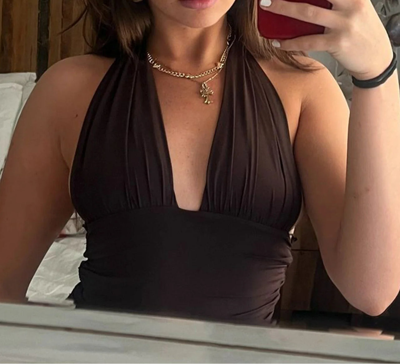 Dulzura Halter Lace-Up Ruched Cami Top