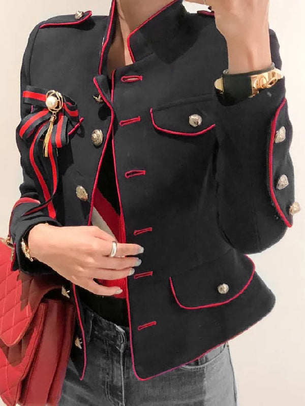 Long Sleeves Loose Buttoned Split-Joint Stand Collar Jackets Outerwear