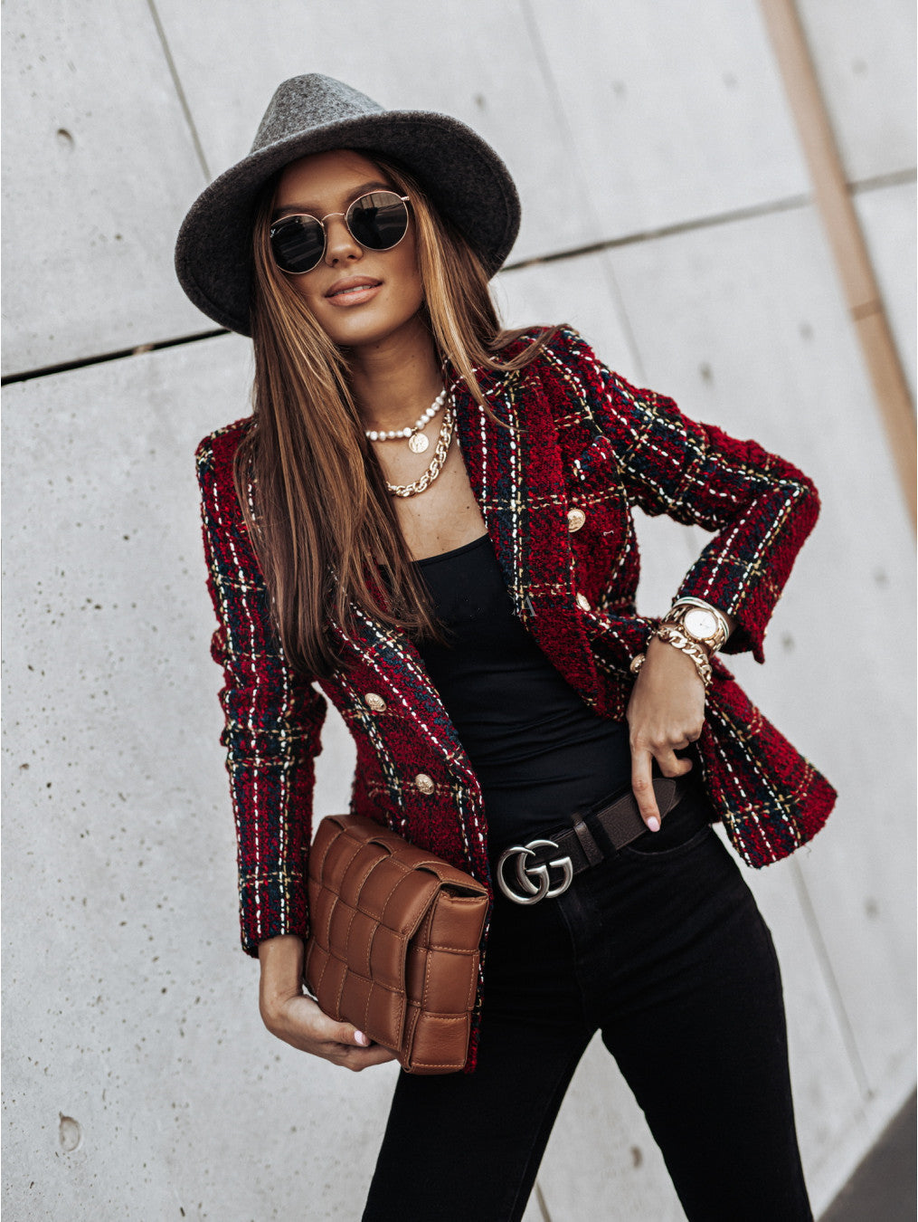 Retro Slim Plaid Blazer