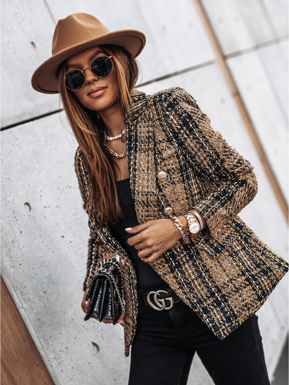 Retro Slim Plaid Blazer