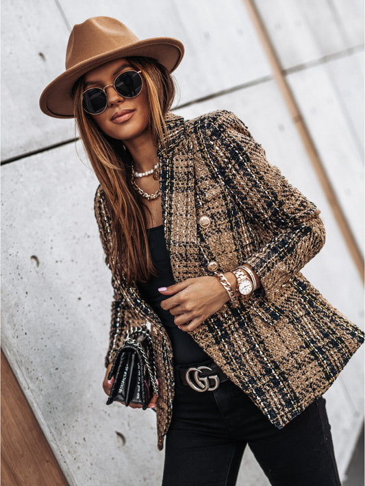Retro Slim Plaid Blazer