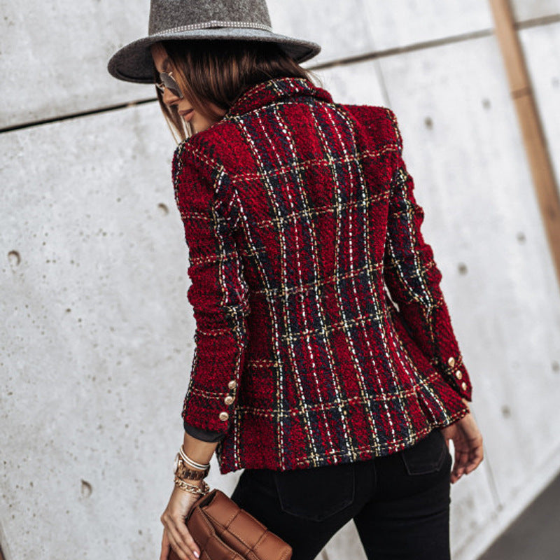 Retro Slim Plaid Blazer
